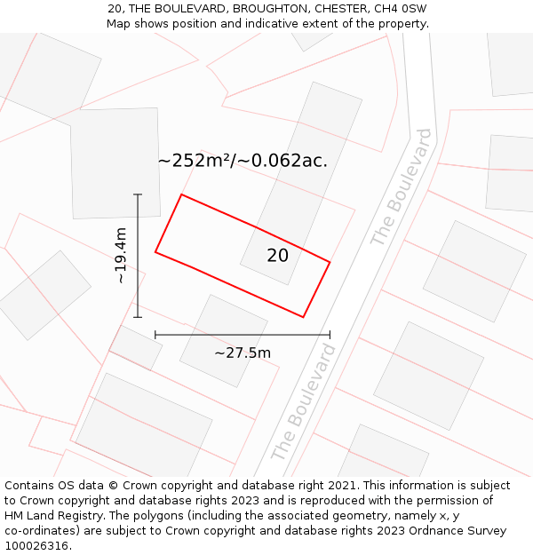 20, THE BOULEVARD, BROUGHTON, CHESTER, CH4 0SW: Plot and title map
