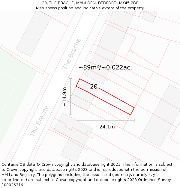 20, THE BRACHE, MAULDEN, BEDFORD, MK45 2DR: Plot and title map