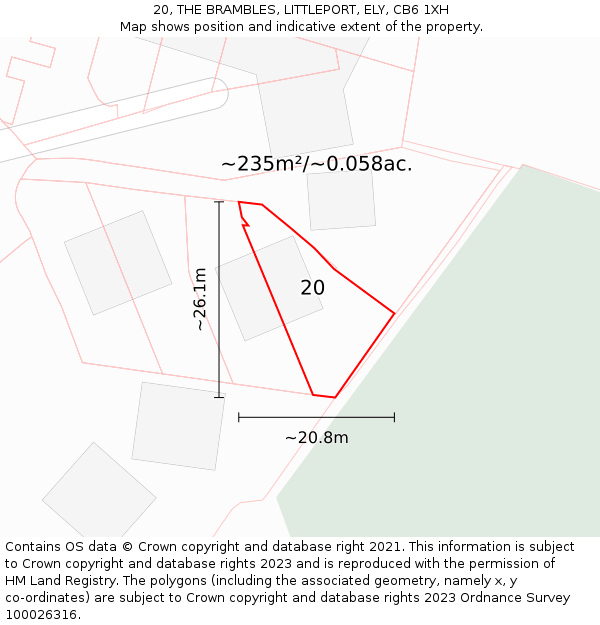 20, THE BRAMBLES, LITTLEPORT, ELY, CB6 1XH: Plot and title map