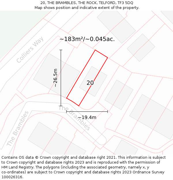 20, THE BRAMBLES, THE ROCK, TELFORD, TF3 5DQ: Plot and title map