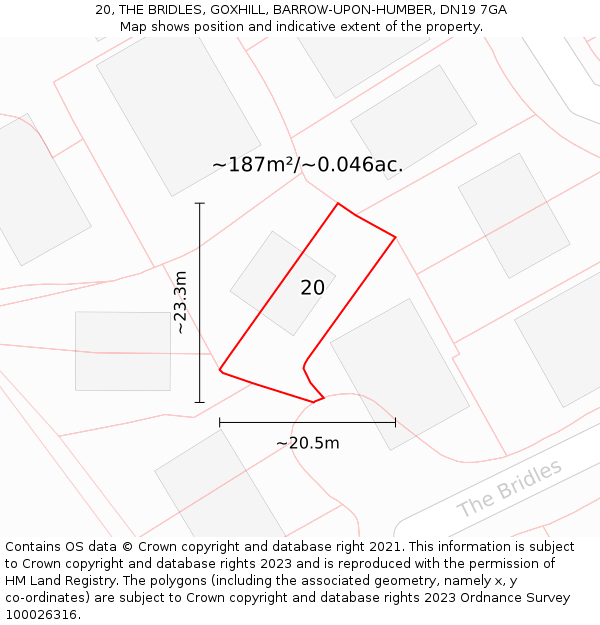 20, THE BRIDLES, GOXHILL, BARROW-UPON-HUMBER, DN19 7GA: Plot and title map