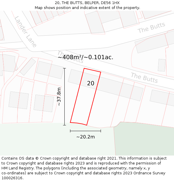 20, THE BUTTS, BELPER, DE56 1HX: Plot and title map