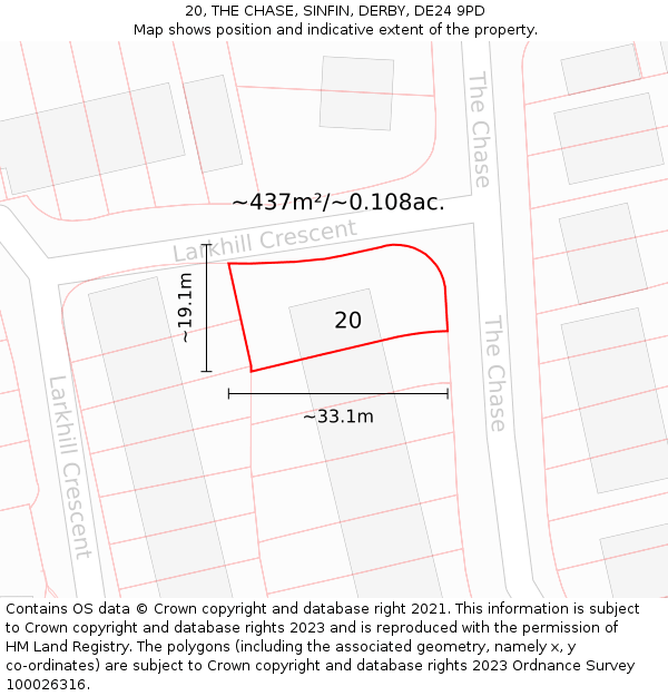 20, THE CHASE, SINFIN, DERBY, DE24 9PD: Plot and title map