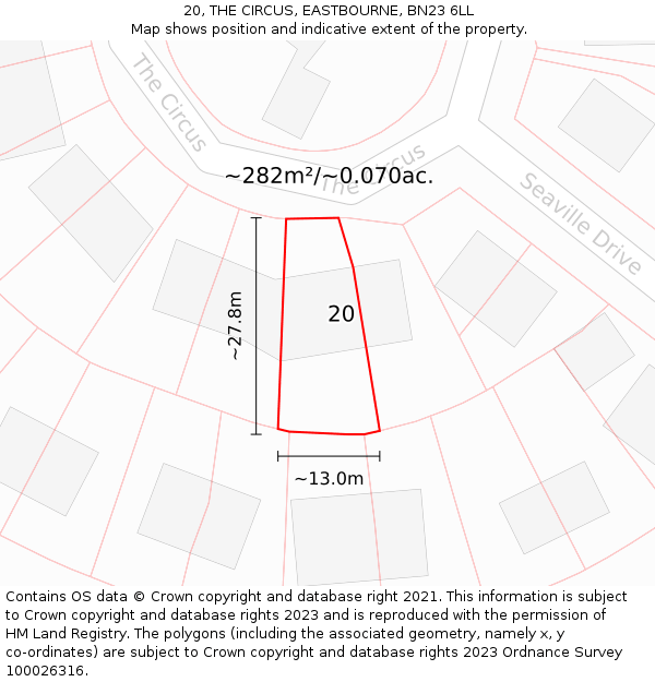 20, THE CIRCUS, EASTBOURNE, BN23 6LL: Plot and title map