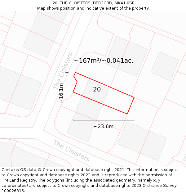 20, THE CLOISTERS, BEDFORD, MK41 0SP: Plot and title map