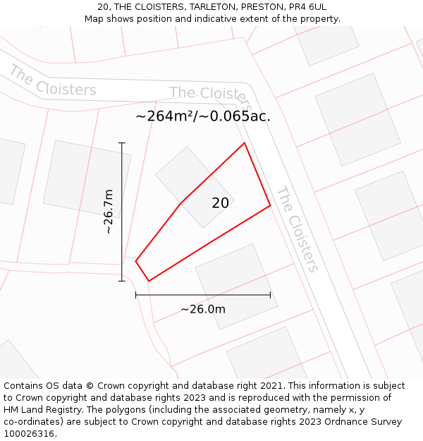 20, THE CLOISTERS, TARLETON, PRESTON, PR4 6UL: Plot and title map