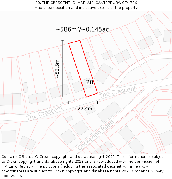 20, THE CRESCENT, CHARTHAM, CANTERBURY, CT4 7PX: Plot and title map