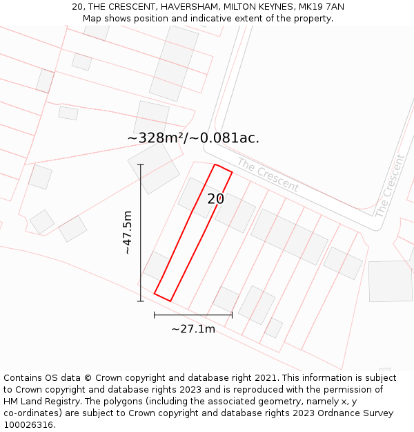 20, THE CRESCENT, HAVERSHAM, MILTON KEYNES, MK19 7AN: Plot and title map