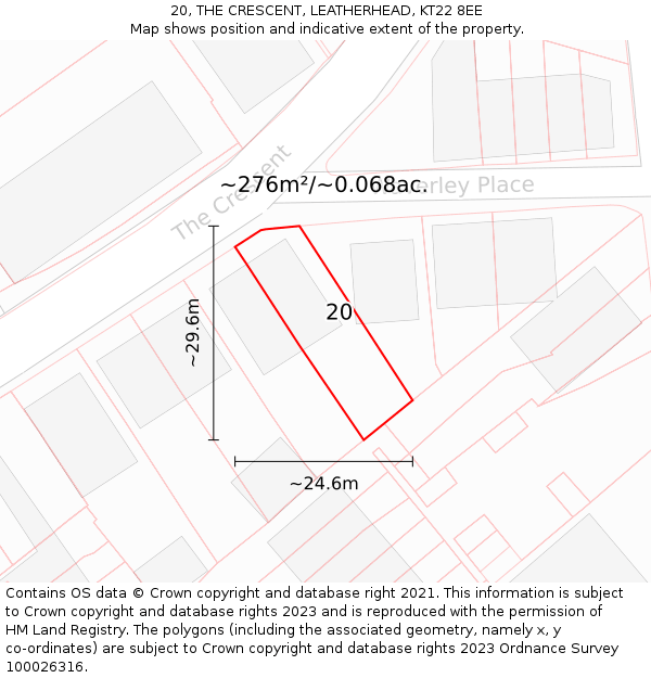 20, THE CRESCENT, LEATHERHEAD, KT22 8EE: Plot and title map