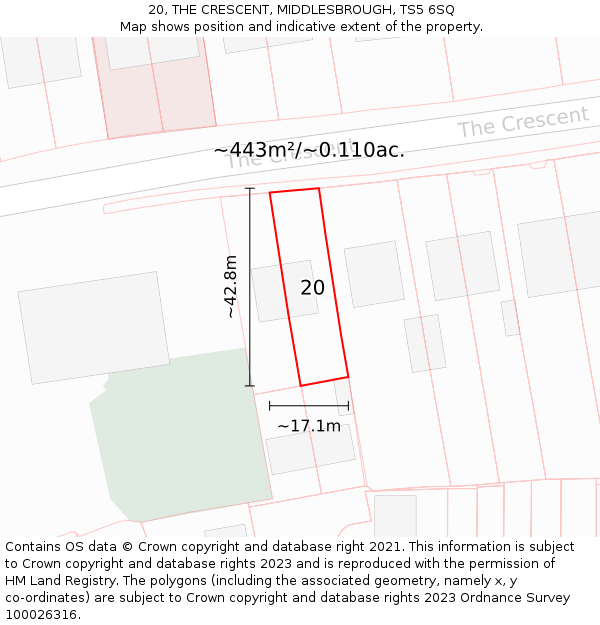 20, THE CRESCENT, MIDDLESBROUGH, TS5 6SQ: Plot and title map