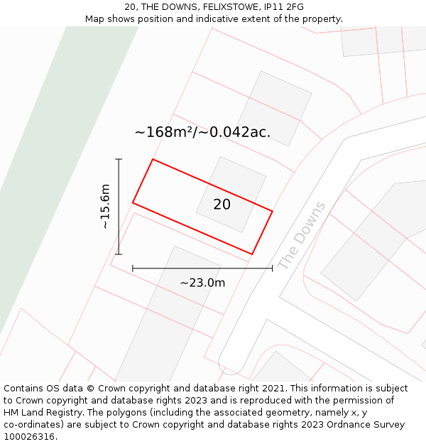 20, THE DOWNS, FELIXSTOWE, IP11 2FG: Plot and title map