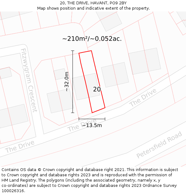 20, THE DRIVE, HAVANT, PO9 2BY: Plot and title map