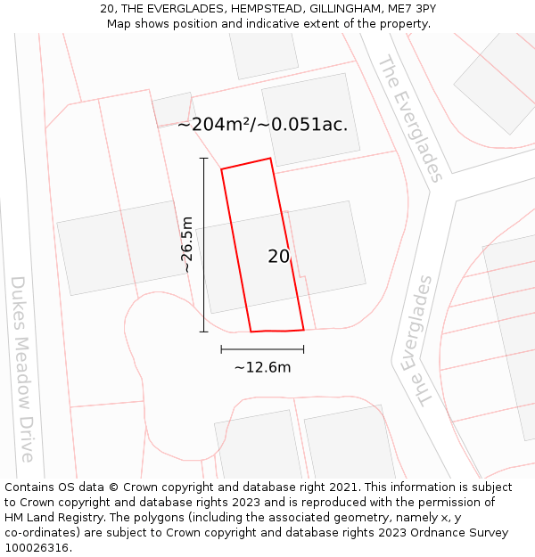 20, THE EVERGLADES, HEMPSTEAD, GILLINGHAM, ME7 3PY: Plot and title map