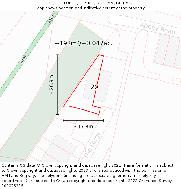 20, THE FORGE, PITY ME, DURHAM, DH1 5RU: Plot and title map