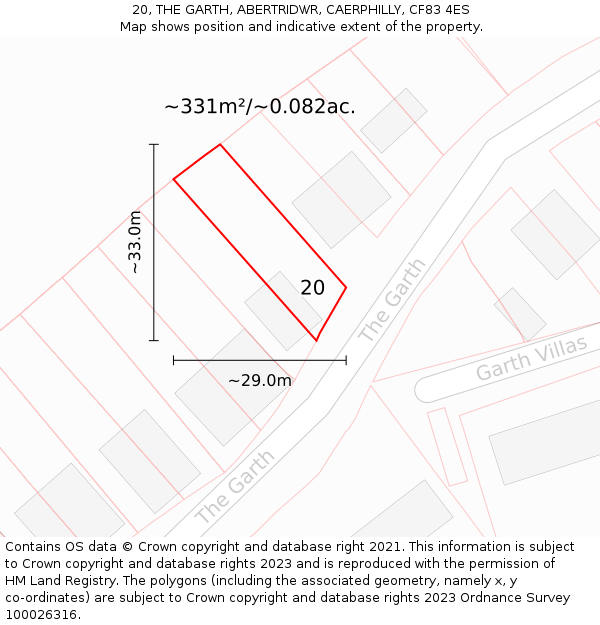 20, THE GARTH, ABERTRIDWR, CAERPHILLY, CF83 4ES: Plot and title map