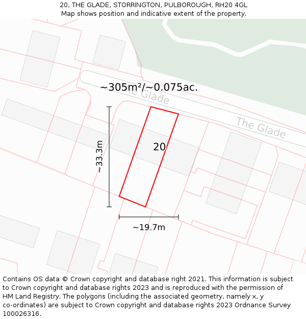 20, THE GLADE, STORRINGTON, PULBOROUGH, RH20 4GL: Plot and title map