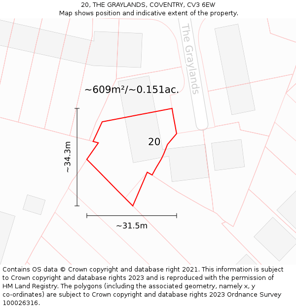20, THE GRAYLANDS, COVENTRY, CV3 6EW: Plot and title map