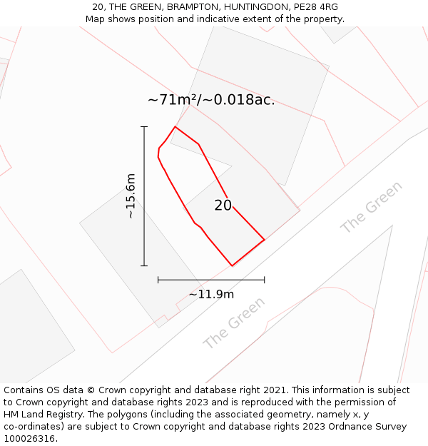 20, THE GREEN, BRAMPTON, HUNTINGDON, PE28 4RG: Plot and title map