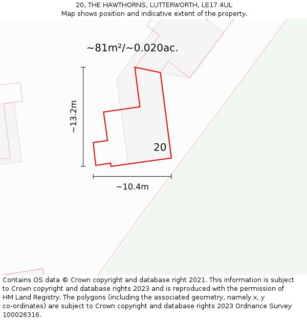 20, THE HAWTHORNS, LUTTERWORTH, LE17 4UL: Plot and title map