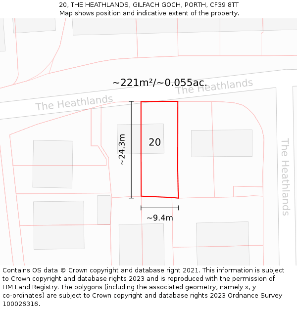 20, THE HEATHLANDS, GILFACH GOCH, PORTH, CF39 8TT: Plot and title map