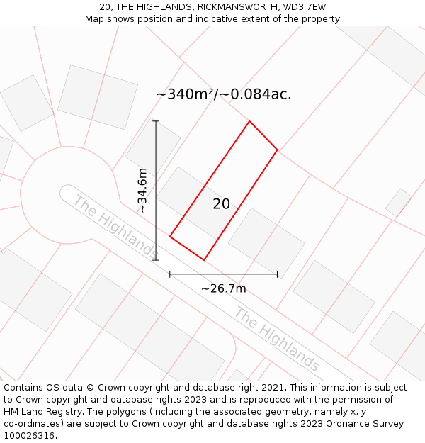 20, THE HIGHLANDS, RICKMANSWORTH, WD3 7EW: Plot and title map