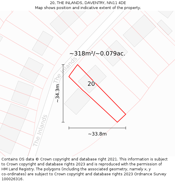 20, THE INLANDS, DAVENTRY, NN11 4DE: Plot and title map