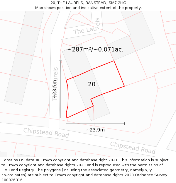 20, THE LAURELS, BANSTEAD, SM7 2HG: Plot and title map