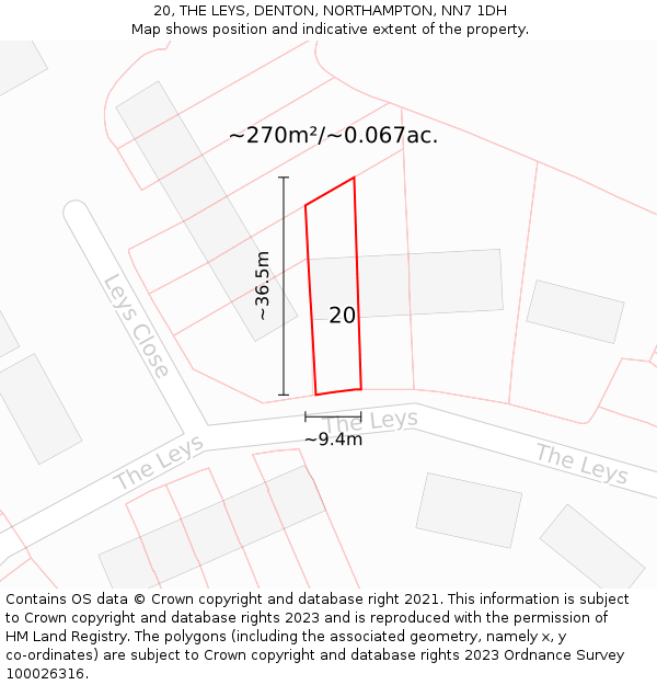 20, THE LEYS, DENTON, NORTHAMPTON, NN7 1DH: Plot and title map