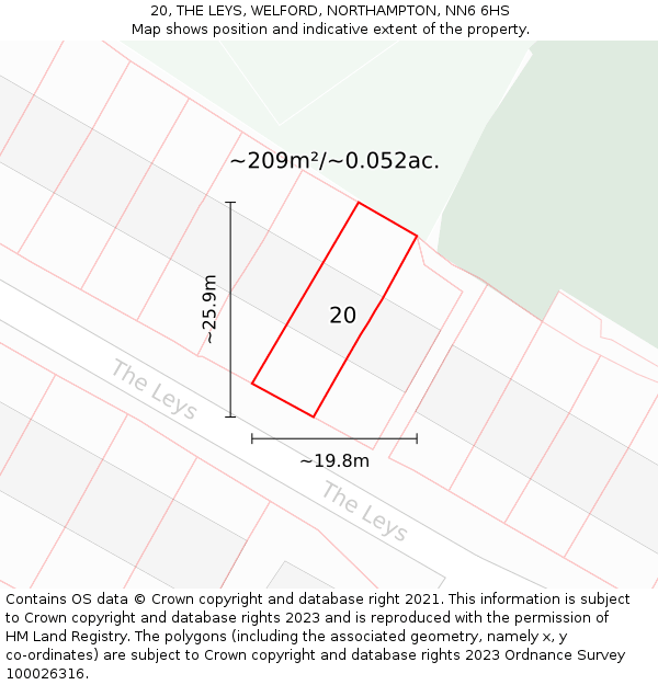 20, THE LEYS, WELFORD, NORTHAMPTON, NN6 6HS: Plot and title map