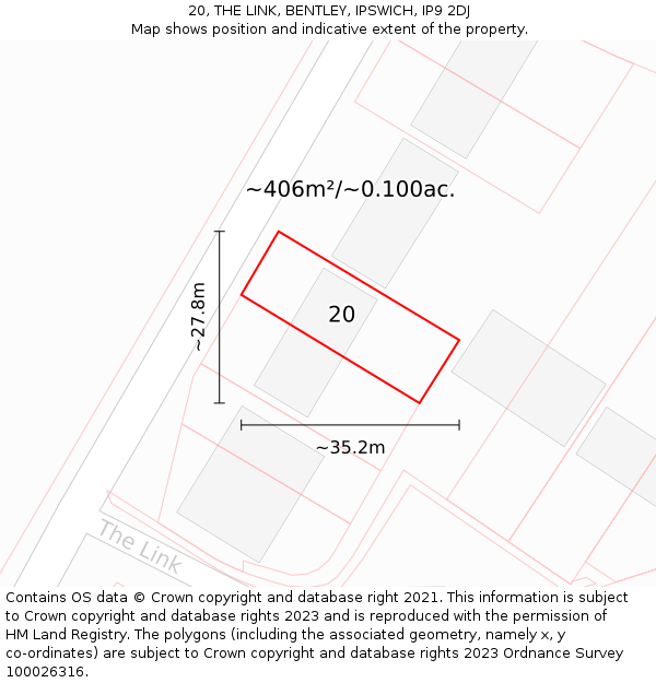 20, THE LINK, BENTLEY, IPSWICH, IP9 2DJ: Plot and title map