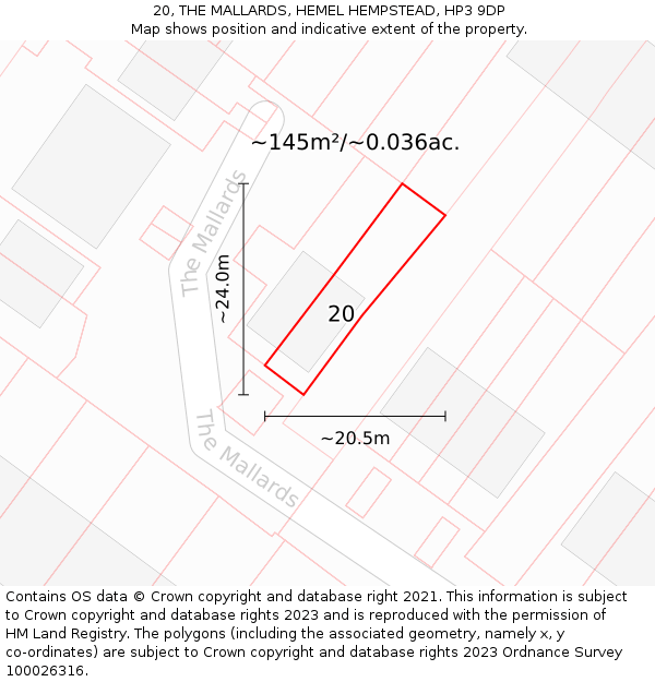 20, THE MALLARDS, HEMEL HEMPSTEAD, HP3 9DP: Plot and title map