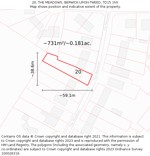 20, THE MEADOWS, BERWICK-UPON-TWEED, TD15 1NY: Plot and title map