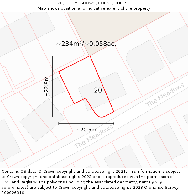 20, THE MEADOWS, COLNE, BB8 7ET: Plot and title map