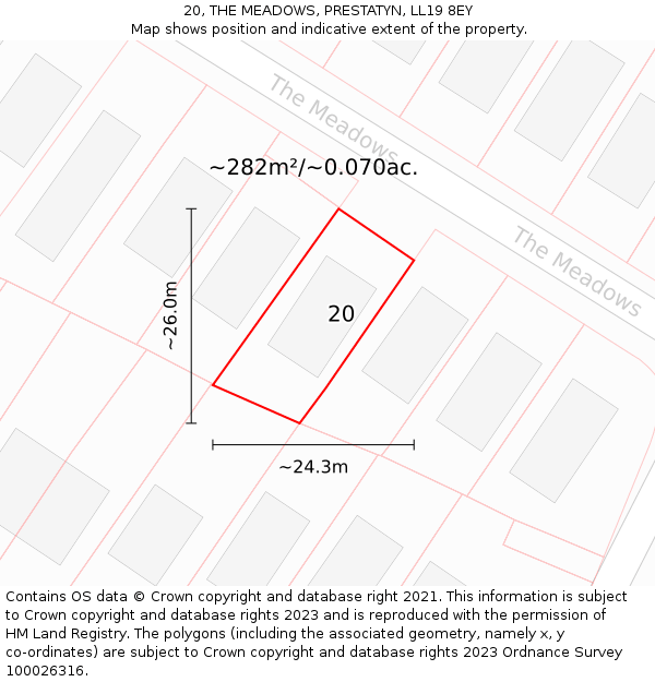 20, THE MEADOWS, PRESTATYN, LL19 8EY: Plot and title map
