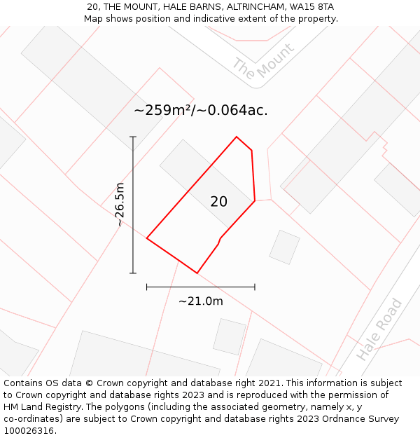 20, THE MOUNT, HALE BARNS, ALTRINCHAM, WA15 8TA: Plot and title map
