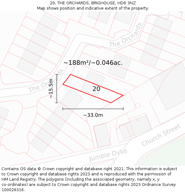 20, THE ORCHARDS, BRIGHOUSE, HD6 3NZ: Plot and title map