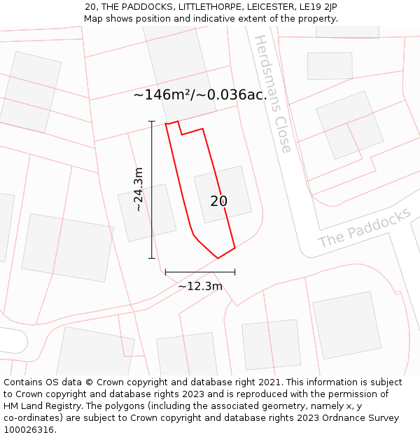 20, THE PADDOCKS, LITTLETHORPE, LEICESTER, LE19 2JP: Plot and title map