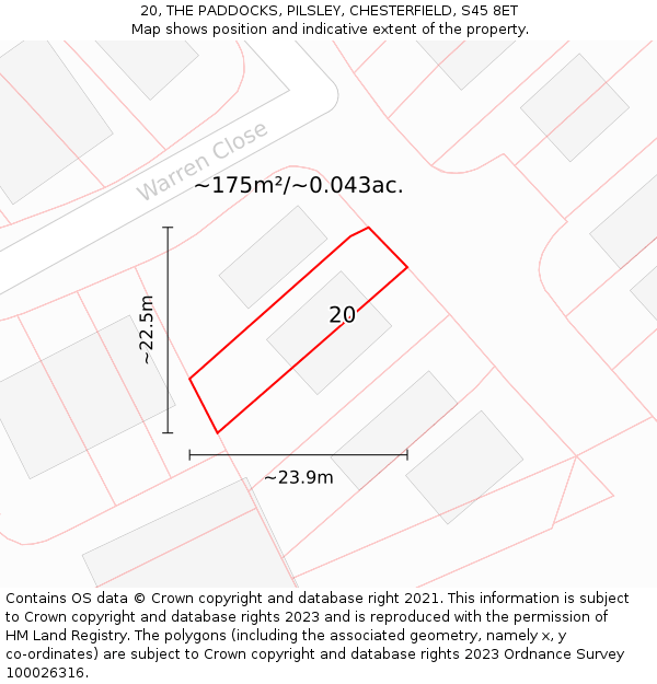 20, THE PADDOCKS, PILSLEY, CHESTERFIELD, S45 8ET: Plot and title map