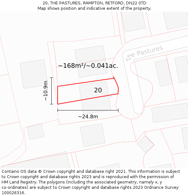 20, THE PASTURES, RAMPTON, RETFORD, DN22 0TD: Plot and title map