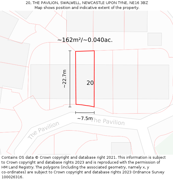 20, THE PAVILION, SWALWELL, NEWCASTLE UPON TYNE, NE16 3BZ: Plot and title map