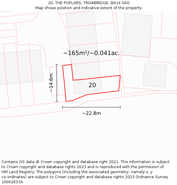20, THE POPLARS, TROWBRIDGE, BA14 0AG: Plot and title map