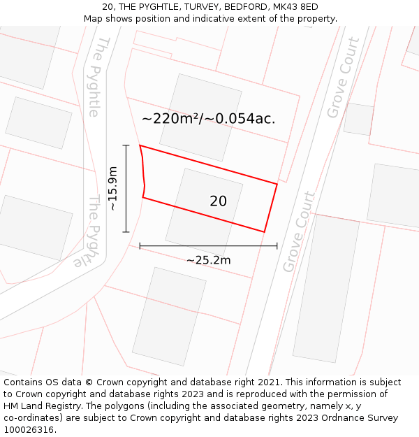 20, THE PYGHTLE, TURVEY, BEDFORD, MK43 8ED: Plot and title map