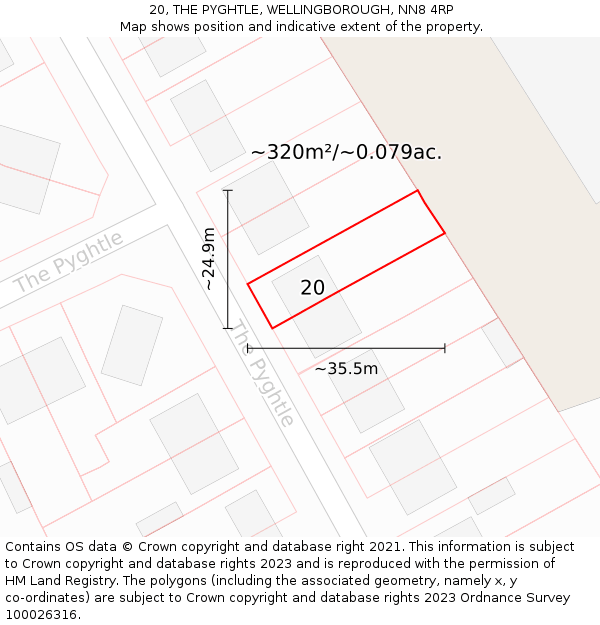 20, THE PYGHTLE, WELLINGBOROUGH, NN8 4RP: Plot and title map