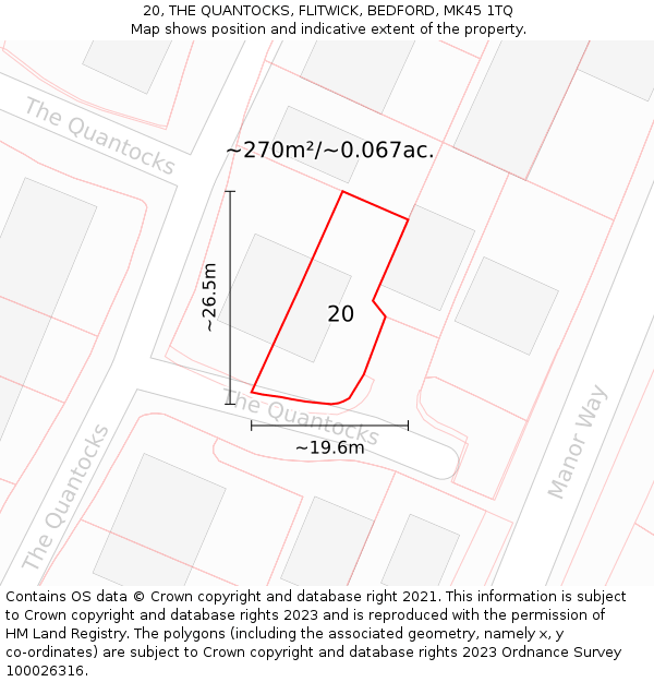 20, THE QUANTOCKS, FLITWICK, BEDFORD, MK45 1TQ: Plot and title map