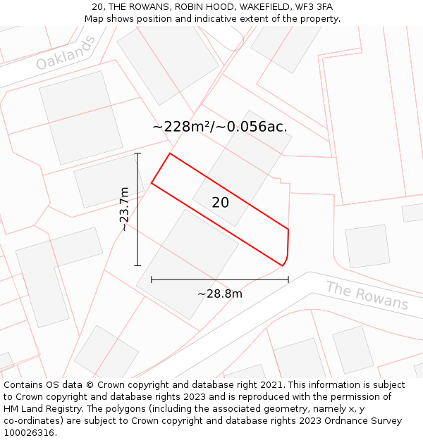 20, THE ROWANS, ROBIN HOOD, WAKEFIELD, WF3 3FA: Plot and title map