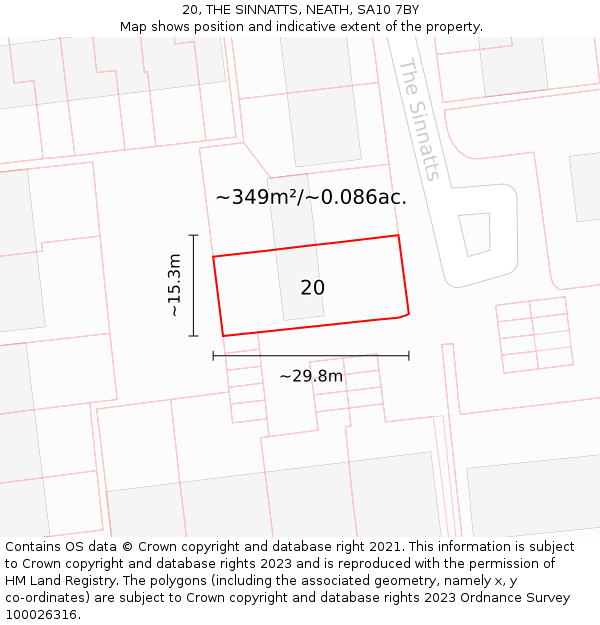 20, THE SINNATTS, NEATH, SA10 7BY: Plot and title map