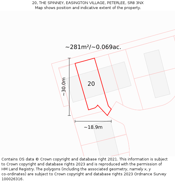 20, THE SPINNEY, EASINGTON VILLAGE, PETERLEE, SR8 3NX: Plot and title map