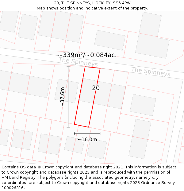 20, THE SPINNEYS, HOCKLEY, SS5 4PW: Plot and title map