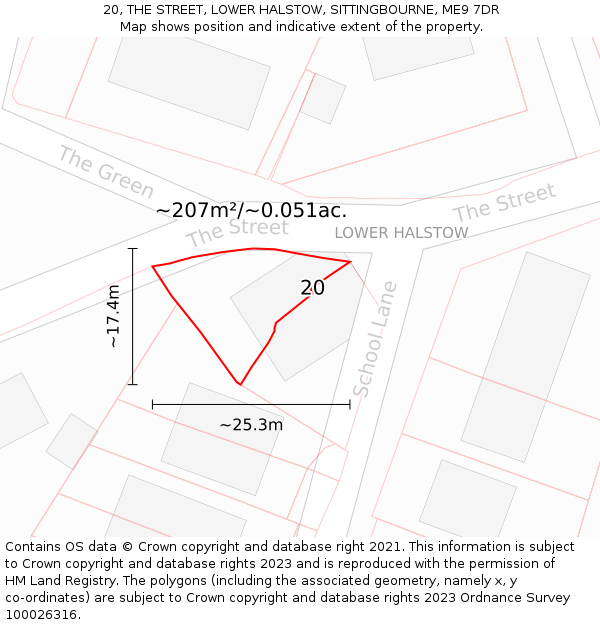 20, THE STREET, LOWER HALSTOW, SITTINGBOURNE, ME9 7DR: Plot and title map