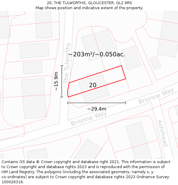 20, THE TULWORTHS, GLOUCESTER, GL2 9RS: Plot and title map